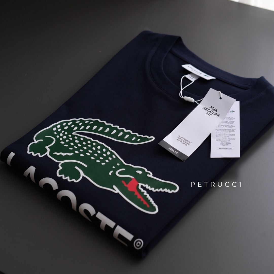 LACOSTE Signature Print Cotton Jersey T Shirt  TH6396