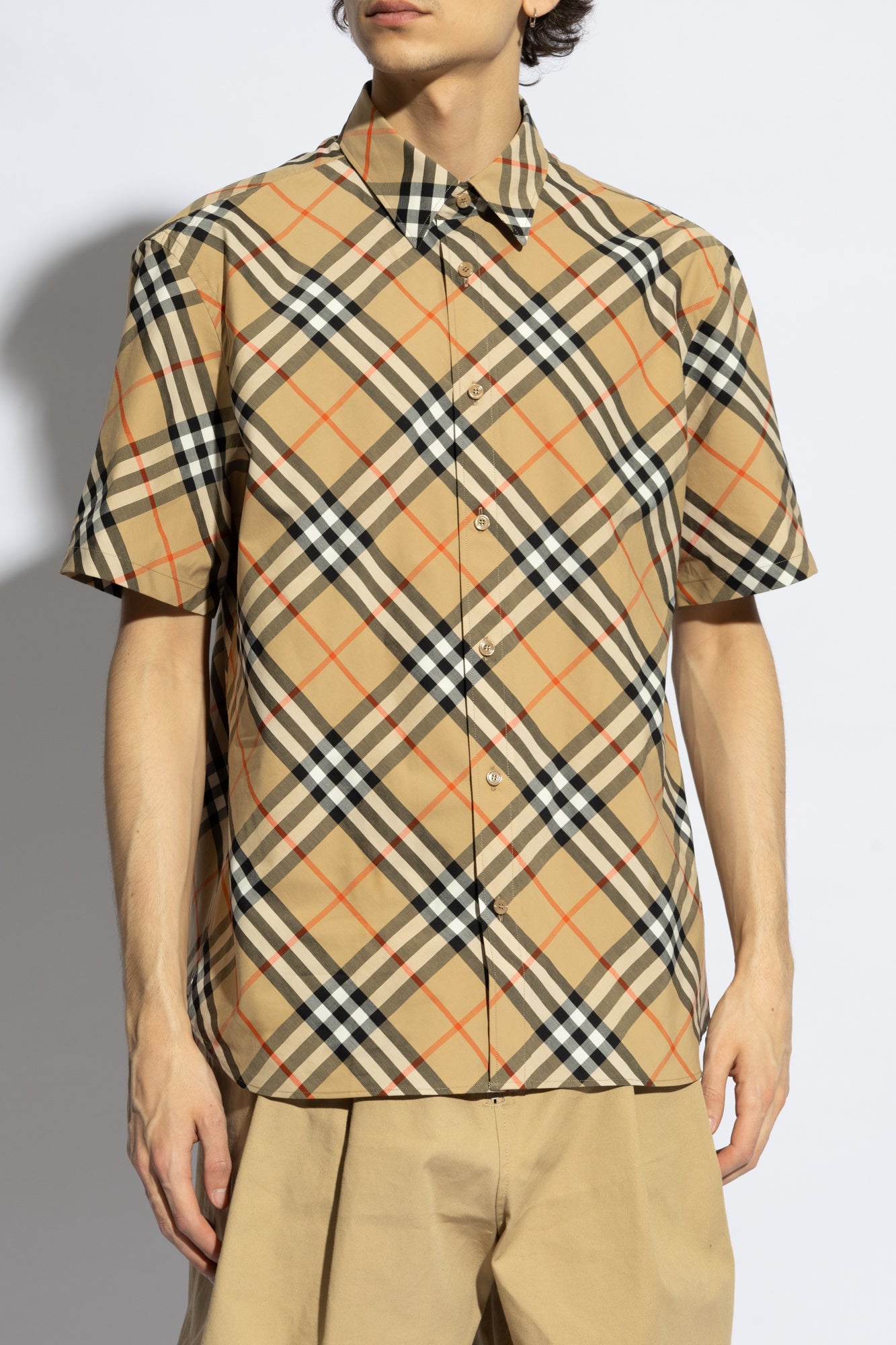 BURBERRY Beige Checked Short Sleeve Shirt 8087637