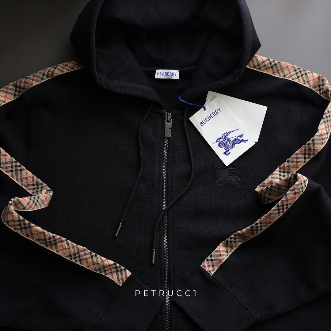 BURBERRY Check Trim Cotton Zip Hoodie 8110790