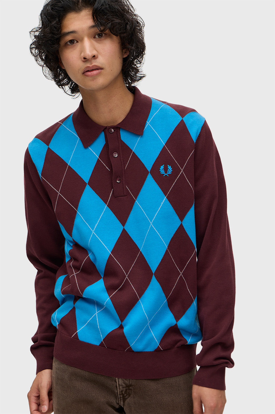 Fred Perry Argyle Long Sleeve Knitted Polo Shirt K1318/597
