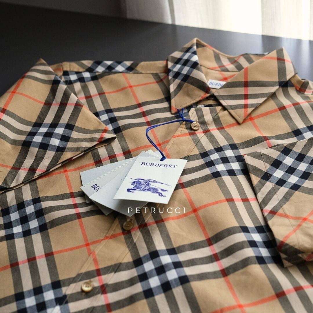 BURBERRY Beige Checked Short Sleeve Shirt 8087637
