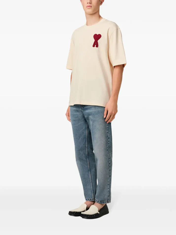 AMI T Shirt Embroidery Big LOGO Man Woman wanita pria kaos