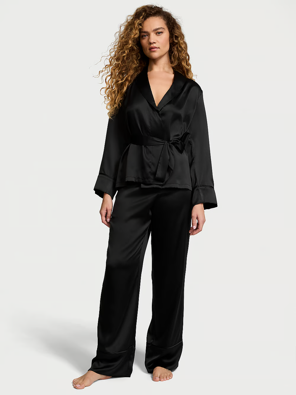 VICTORIA SECRET Dream Satin Wrap Top Long Pajamas Set