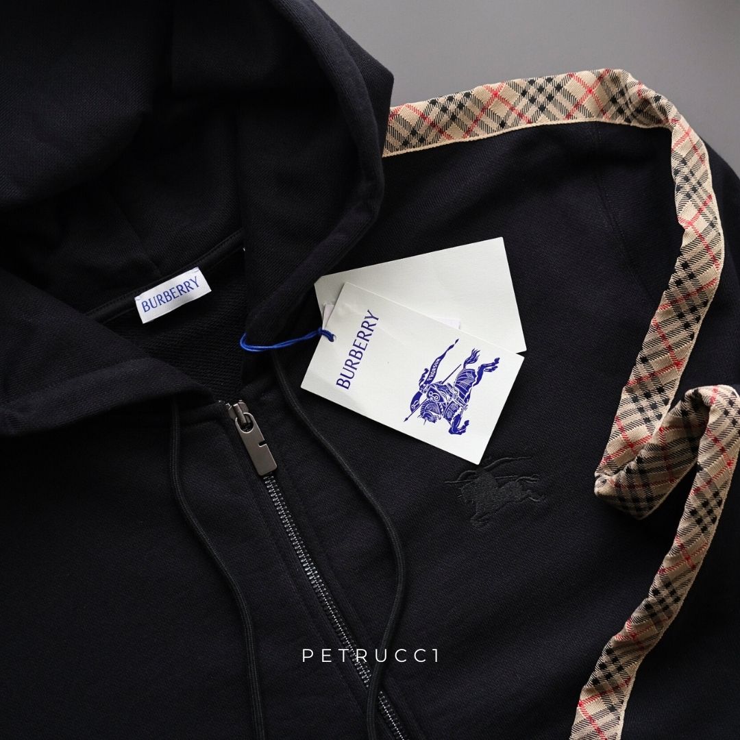 BURBERRY Check Trim Cotton Zip Hoodie 8110790
