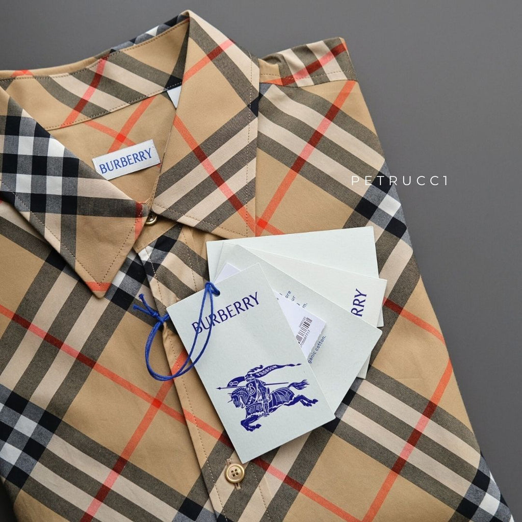 BURBERRY Beige Checked Short Sleeve Shirt 8087637