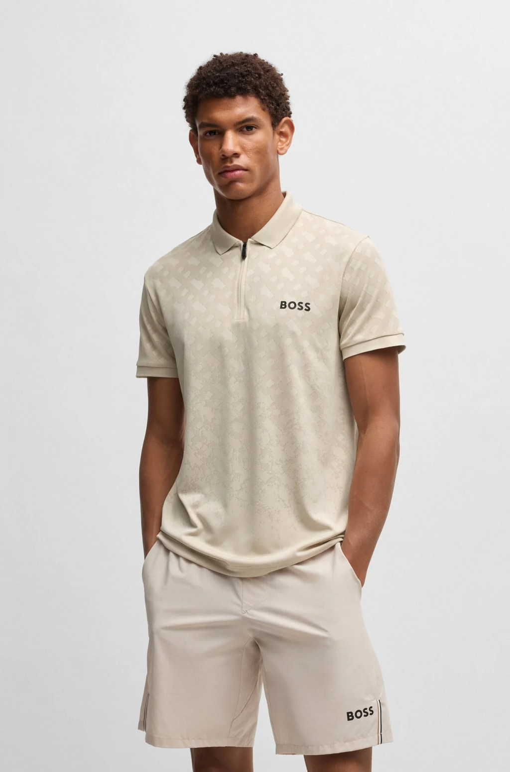 BOSS Active quick-dry polo shirt with gradient monogram jacquard Style Philix TOC JQ 50538106