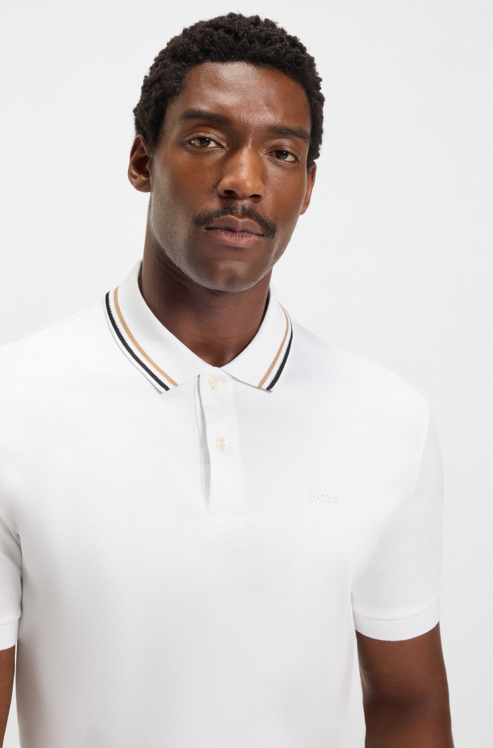 BOSS Slim-fit polo shirt in cotton with striped collar Penrose 38 50469360