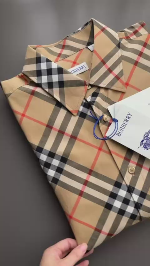 BURBERRY Beige Checked Short Sleeve Shirt 8087637
