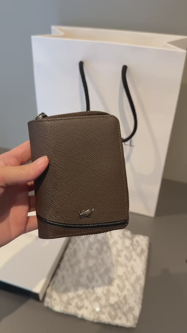 BRAUN BUFFEL ZIP WALLET VIKTOR CARD HOLDER WITH EXTERNAL COIN COMPARTMENT