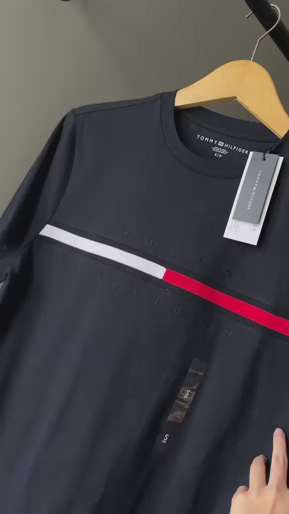 TOMMY HILFIGER Embroidered Flag Stripe Logo T Shirt  7849807R
