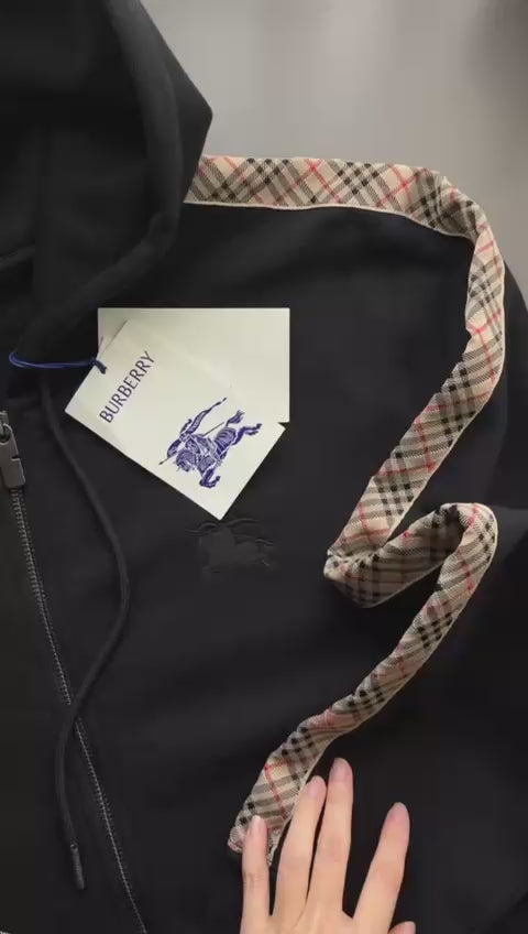 BURBERRY Check Trim Cotton Zip Hoodie 8110790