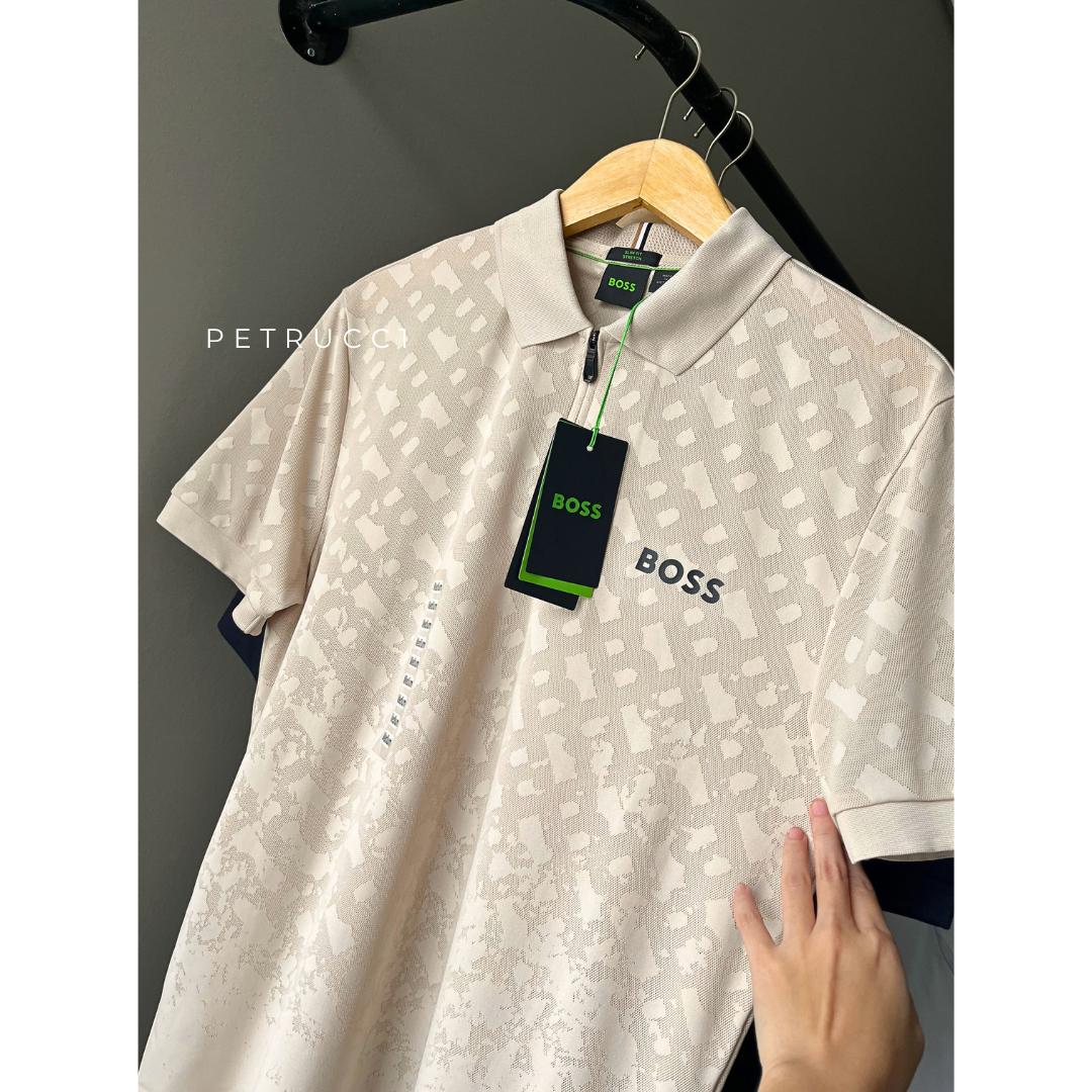 BOSS Active quick-dry polo shirt with gradient monogram jacquard Style Philix TOC JQ 50538106