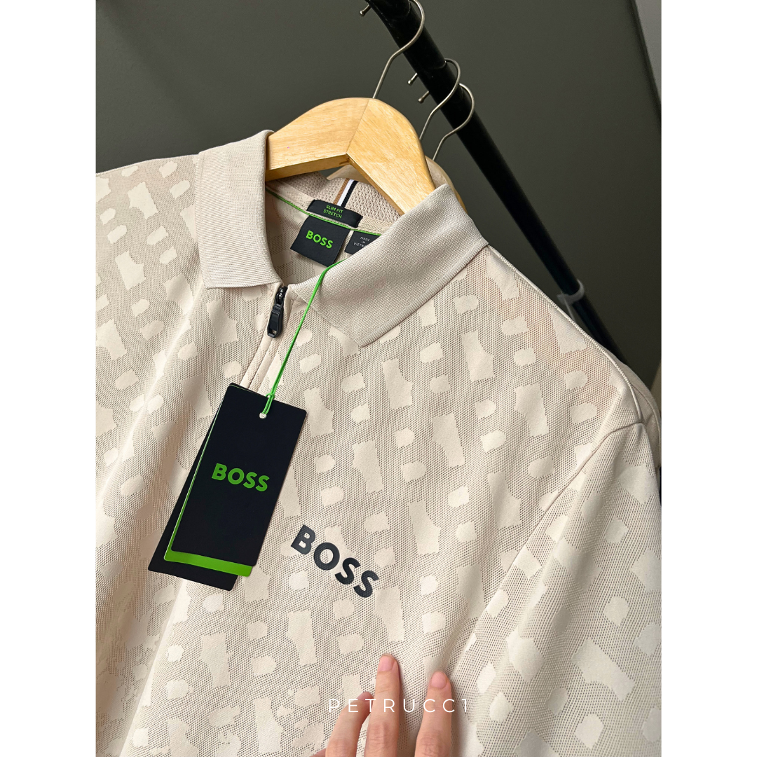 BOSS Active quick-dry polo shirt with gradient monogram jacquard Style Philix TOC JQ 50538106