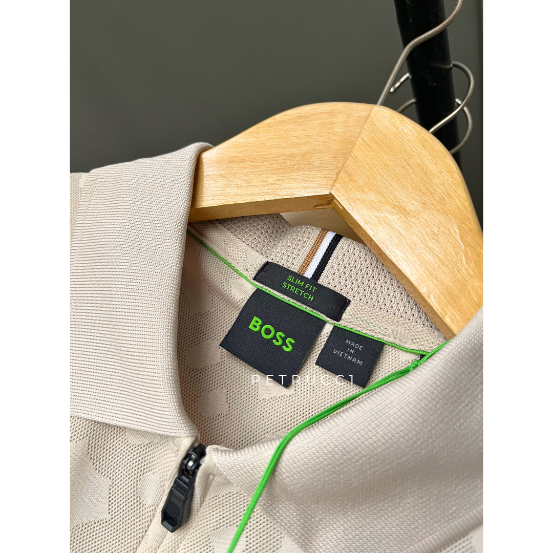 BOSS Active quick-dry polo shirt with gradient monogram jacquard Style Philix TOC JQ 50538106