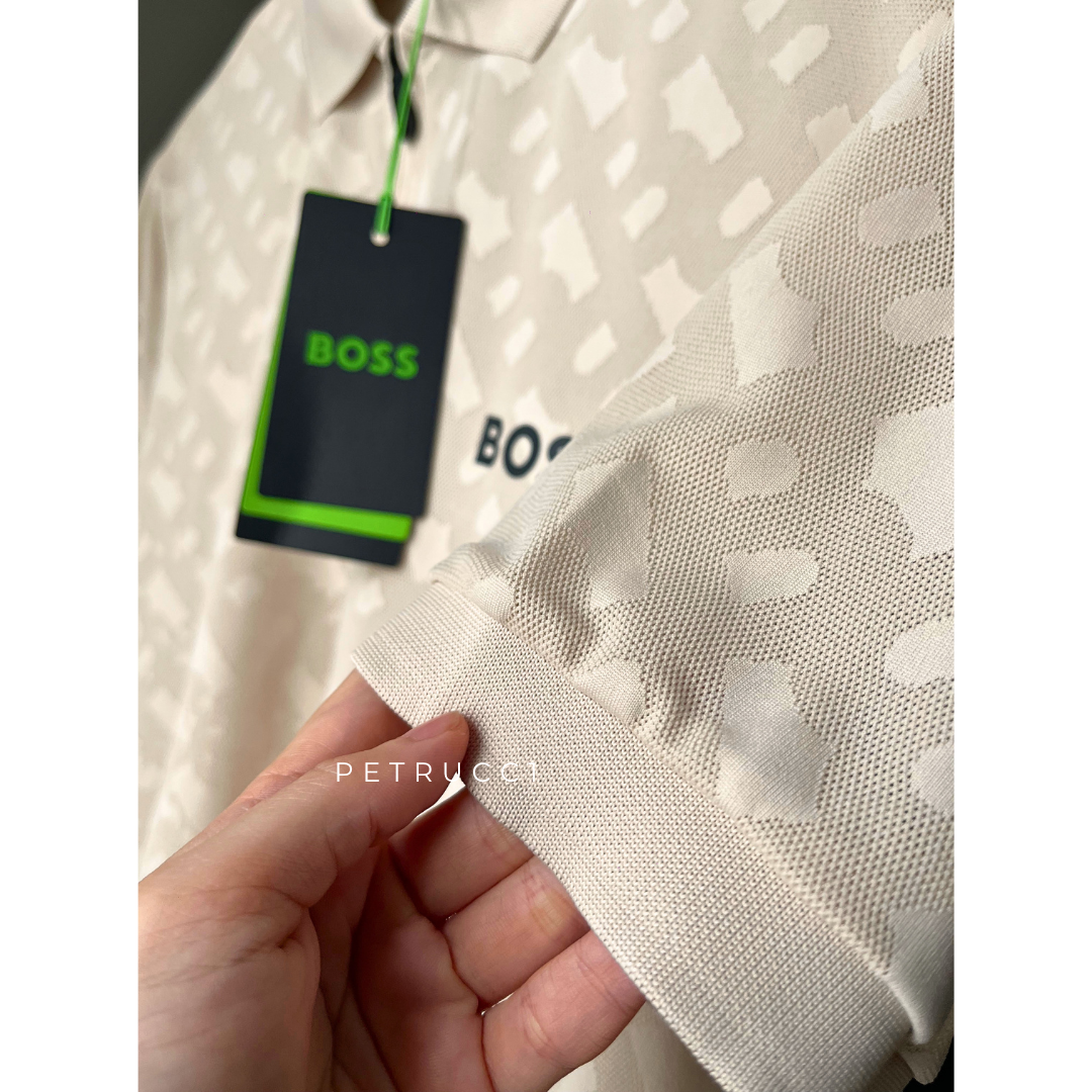 BOSS Active quick-dry polo shirt with gradient monogram jacquard Style Philix TOC JQ 50538106