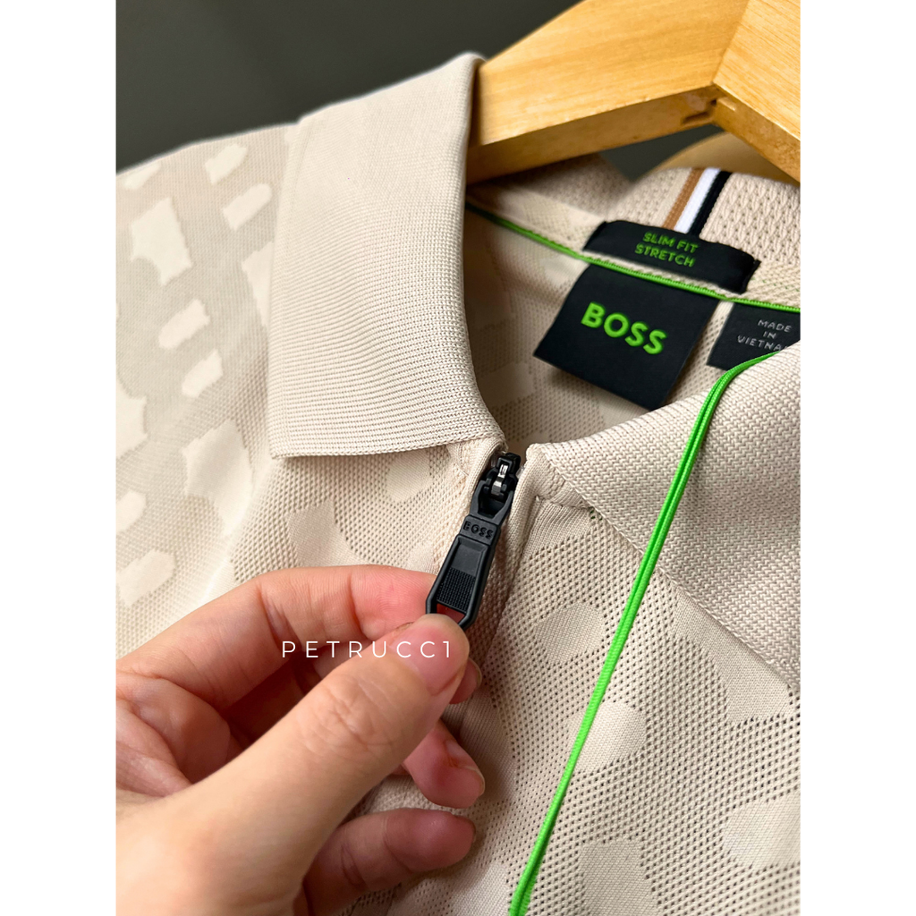 BOSS Active quick-dry polo shirt with gradient monogram jacquard Style Philix TOC JQ 50538106