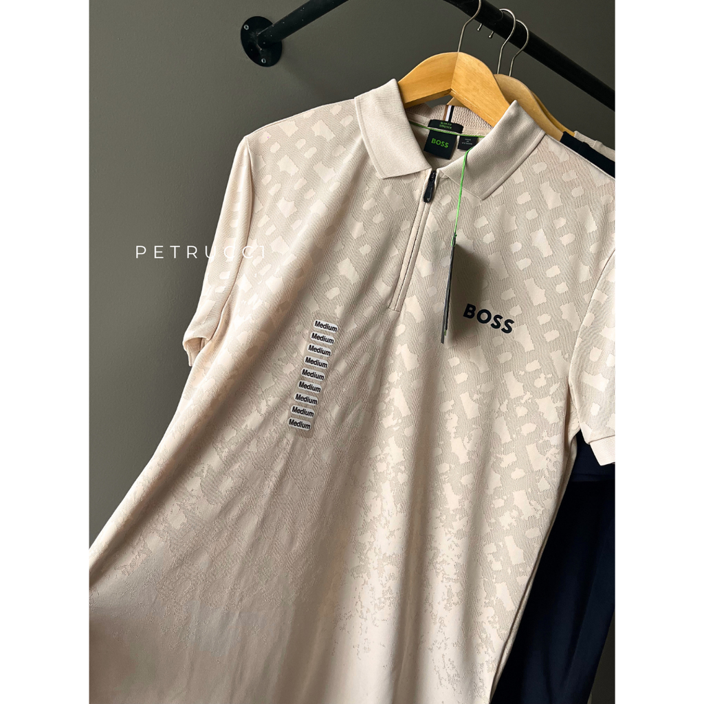 BOSS Active quick-dry polo shirt with gradient monogram jacquard Style Philix TOC JQ 50538106