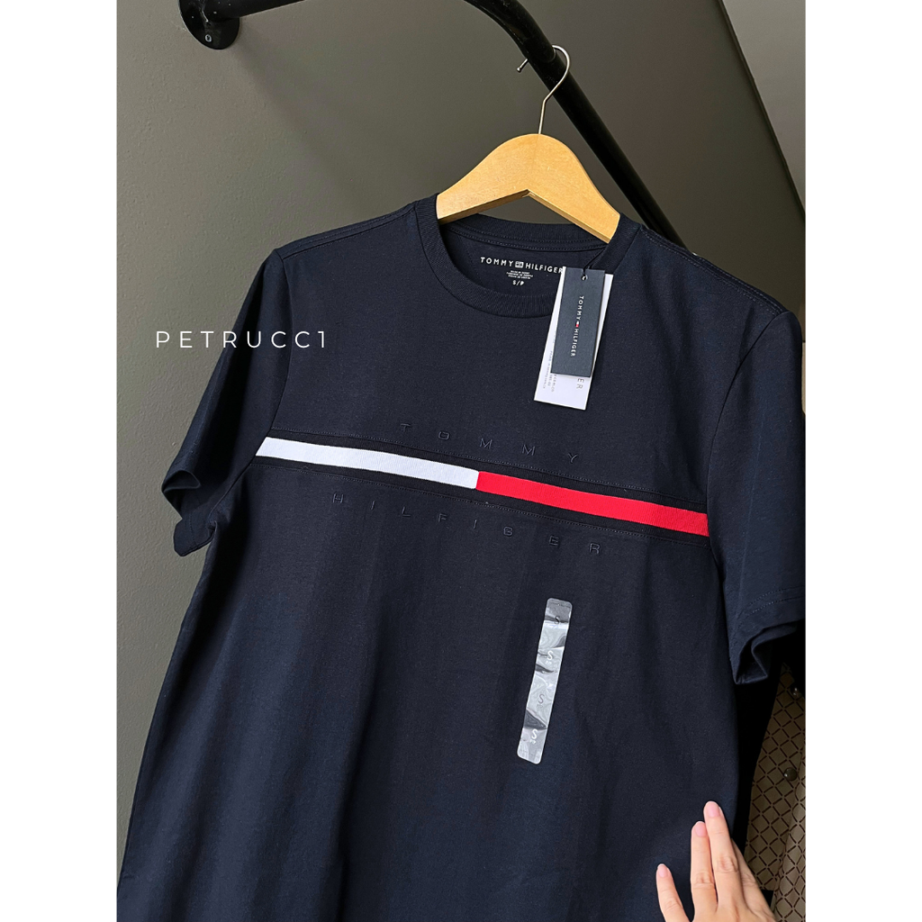 TOMMY HILFIGER Embroidered Flag Stripe Logo T Shirt  7849807R