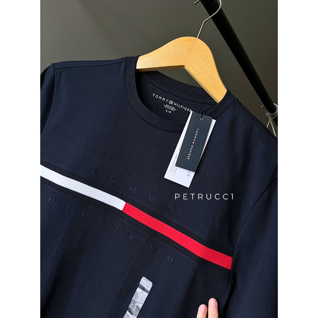 TOMMY HILFIGER Embroidered Flag Stripe Logo T Shirt  7849807R