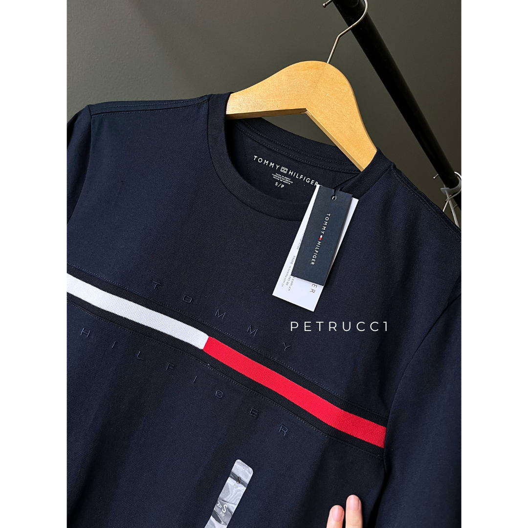 TOMMY HILFIGER Embroidered Flag Stripe Logo T Shirt  7849807R