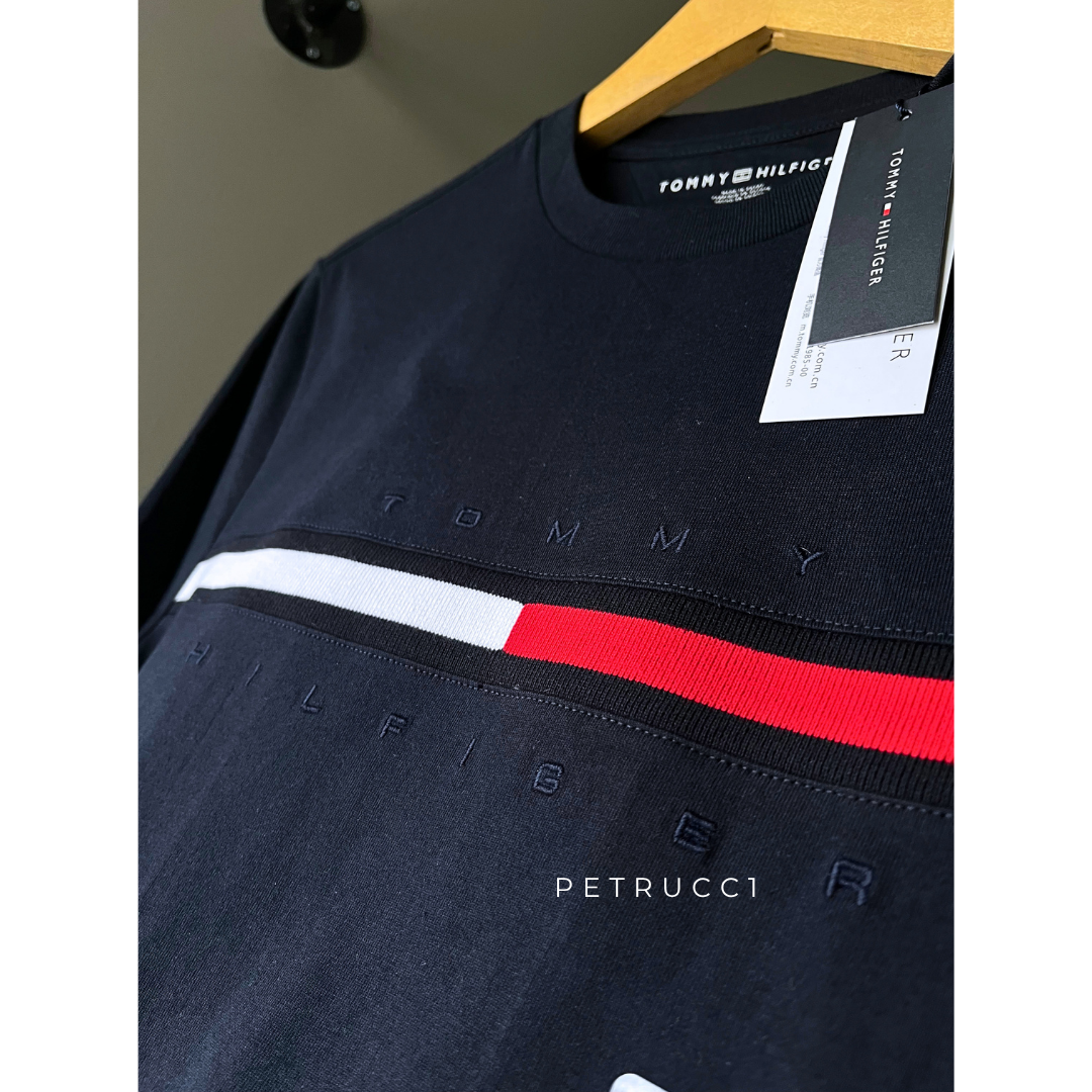TOMMY HILFIGER Embroidered Flag Stripe Logo T Shirt  7849807R