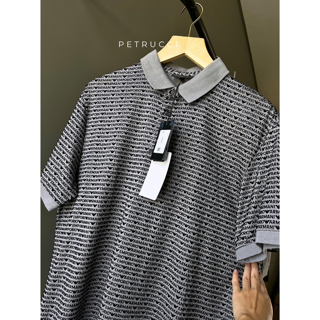 EMPORIO ARMANI EA7 All-over Jacquard Lettering Jersey Polo Shirt 6D1F79