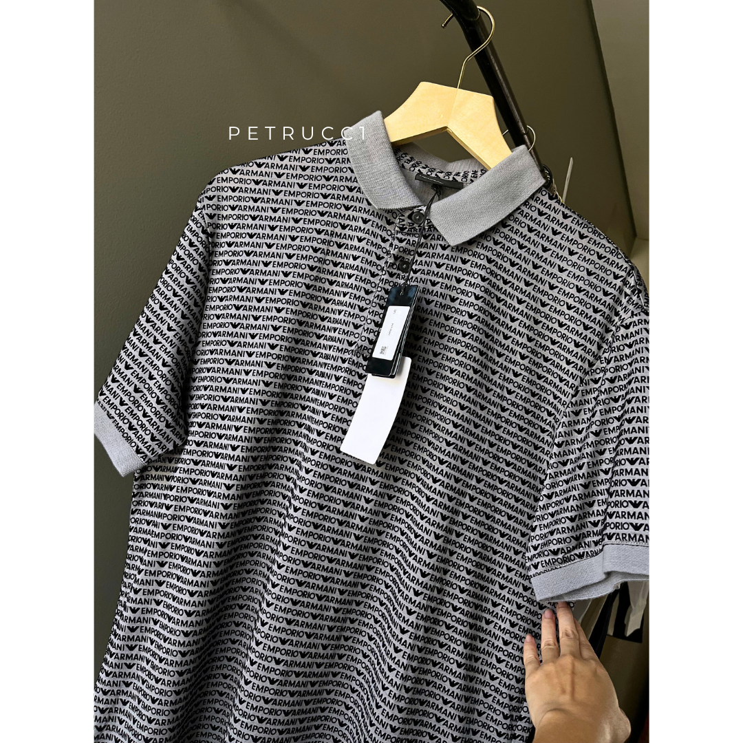 EMPORIO ARMANI EA7 All-over Jacquard Lettering Jersey Polo Shirt 6D1F79