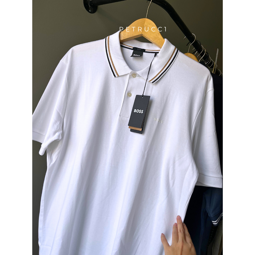 BOSS Slim-fit polo shirt in cotton with striped collar Penrose 38 50469360