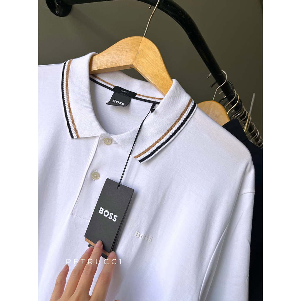 BOSS Slim-fit polo shirt in cotton with striped collar Penrose 38 50469360