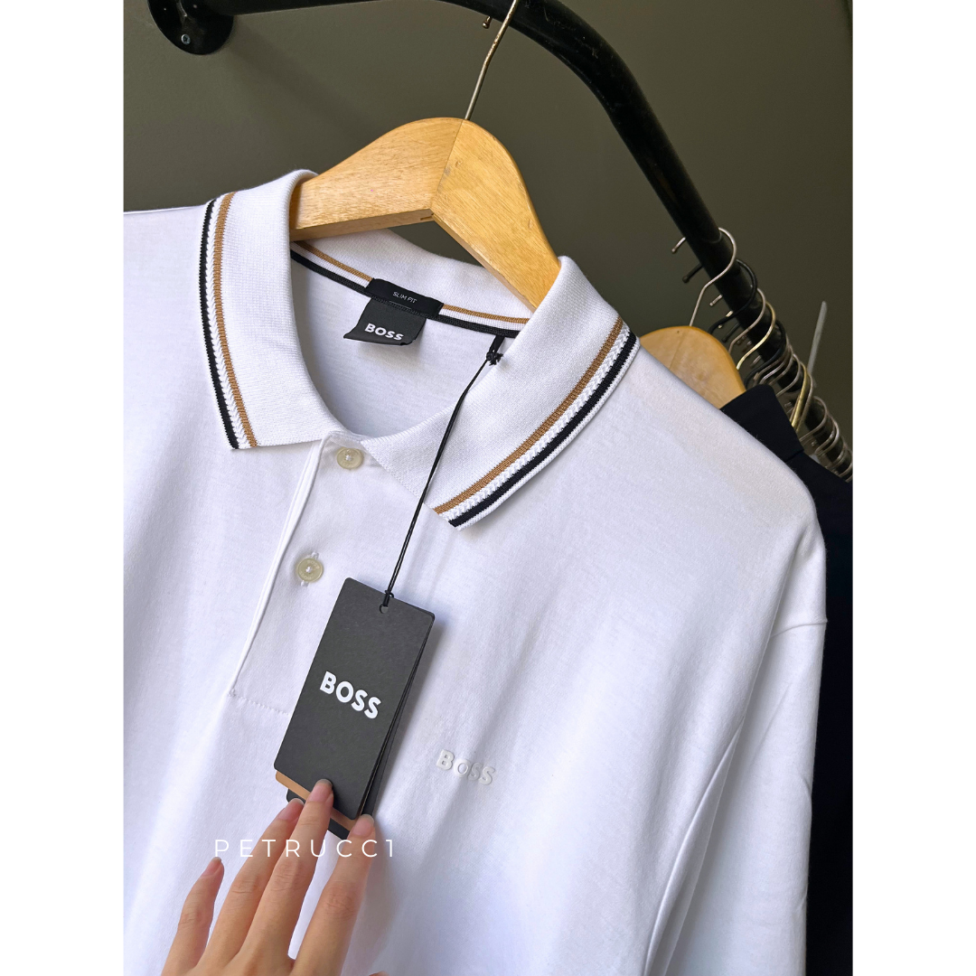 BOSS Slim-fit polo shirt in cotton with striped collar Penrose 38 50469360